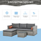Outsunny 3-Piece Patio Furniture Set Modern Sectional Sofa Rattan Chair Wicker Conversation Set Outdoor Hand Woven Rattan Wicker Furniture Patio Coffee Table Sofa Set, Blue