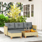 Outsunny 3 Piece Patio Furniture Set, L-Shaped Outdoor Furniture Conversation Set with Wood Top Coffee Table, Light Grey