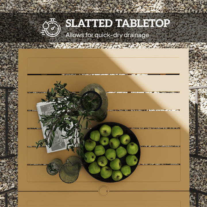 Outsunny 59" Outdoor Patio Table with Umbrella Hole, Outdoor Dining Table with Slatted Tabletop for Backyard Garden, Brown