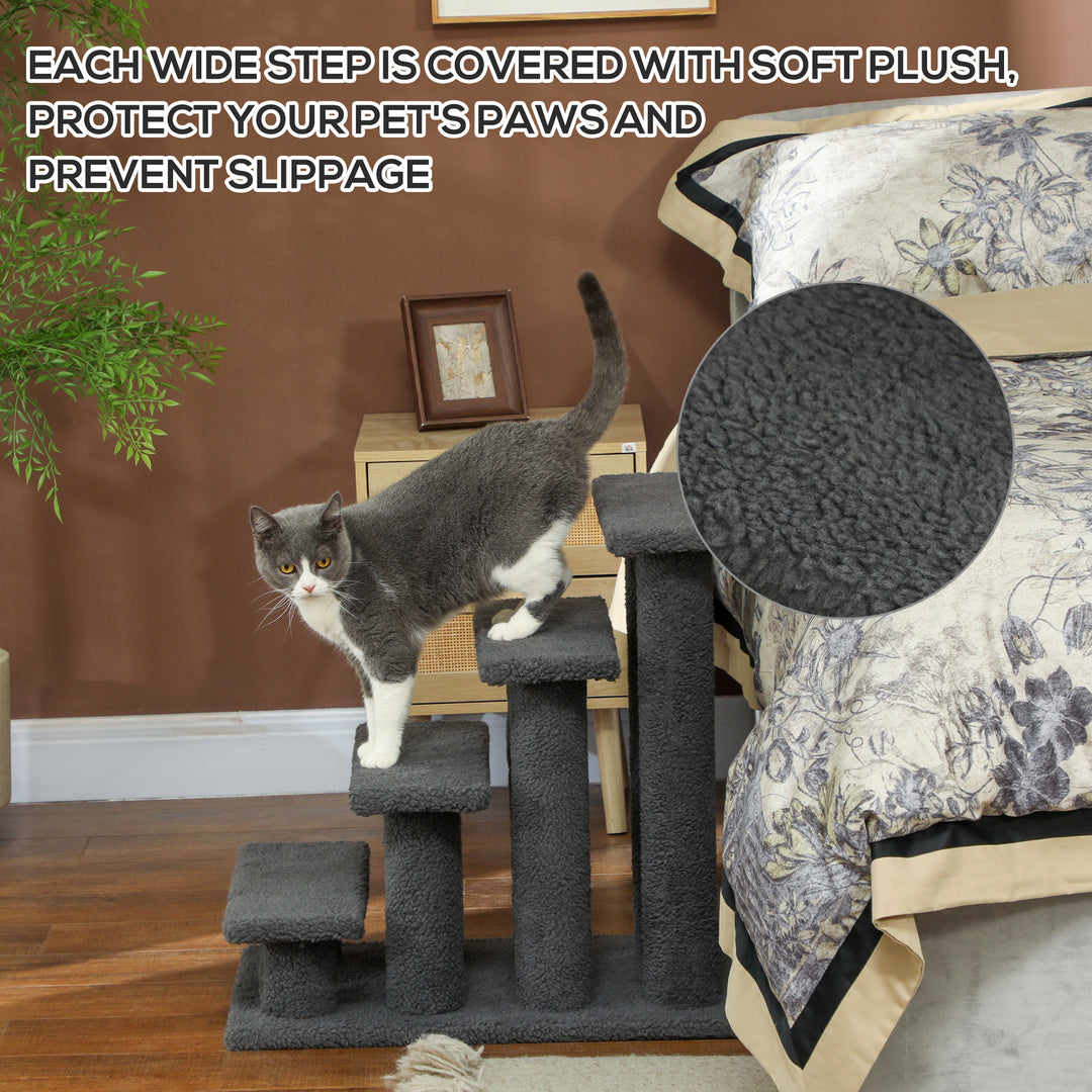 PawHut 23.5" 4 Tier Pet Stairs Dog Cat Step Scratch Post Furniture, Dark Grey