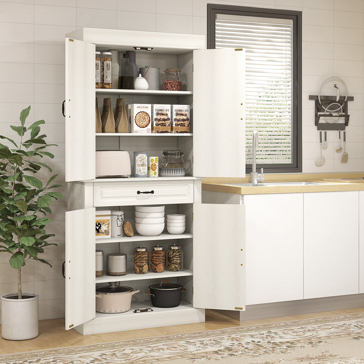 HOMCOM 71" Freestanding Kitchen Pantry with 4 Doors and 2 Cabinets, Tall Storage Cabinet for Kitchen, Distressed Coffee