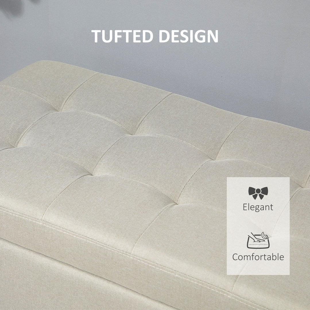 HOMCOM Rectangular Entry Bench, Tufted Upholstered Linen Fabric Wood Feet Storage Ottoman Bench, Beige