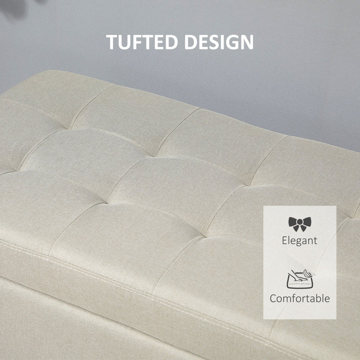 HOMCOM Rectangular Entry Bench, Tufted Upholstered Linen Fabric Wood Feet Storage Ottoman Bench, Beige
