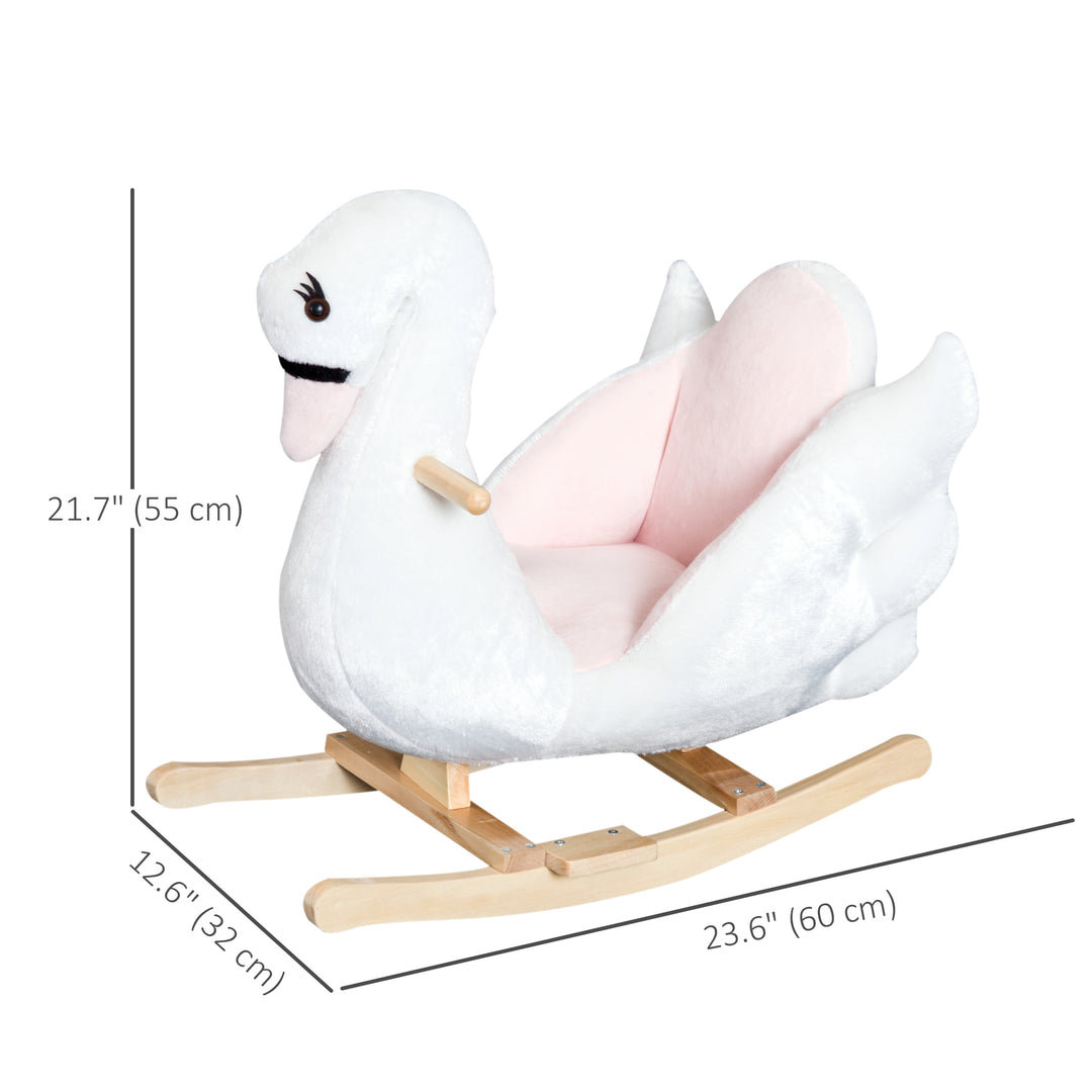 Qaba Soft Warm Kids Rocking Horse Child Plush Ride On Toy Swan Style Playtime with Lullaby Song White