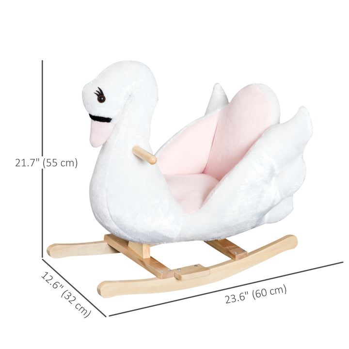 Qaba Soft Warm Kids Rocking Horse Child Plush Ride On Toy Swan Style Playtime with Lullaby Song White