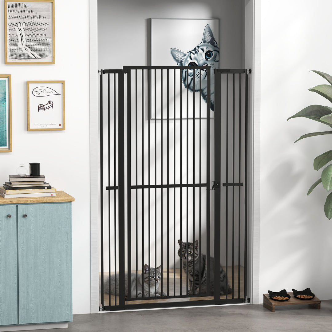 PawHut 59" Extra Tall Cat Gate, 30"-41" Pet Gate with 2.8" and 5.5" Extensions, for Doorway, Hallway, Stairway, White