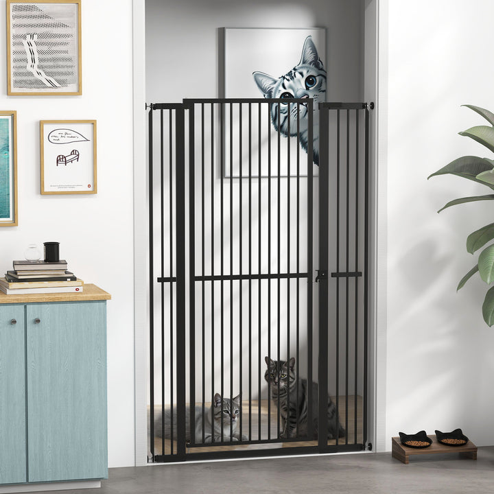 PawHut 59" Extra Tall Cat Gate, 30"-41" Pet Gate with 2.8" and 5.5" Extensions, for Doorway, Hallway, Stairway, White