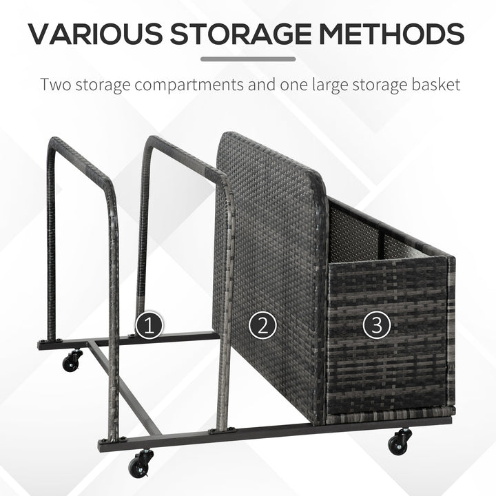 Outsunny Rolling Pool Storage Rattan Patio Furniture Outdoor Storage Wicker Organizer for Floats, Paddles, Balls, Towels, Brown