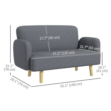 HOMCOM Velvet Feel Fabric 2 Seater Sofa, Small Sofa Loveseat with 8.3" Thick Padding and Wood Legs, Grey