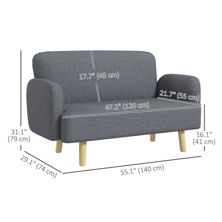 HOMCOM Velvet Feel Fabric 2 Seater Sofa, Small Sofa Loveseat with 8.3" Thick Padding and Wood Legs, Grey