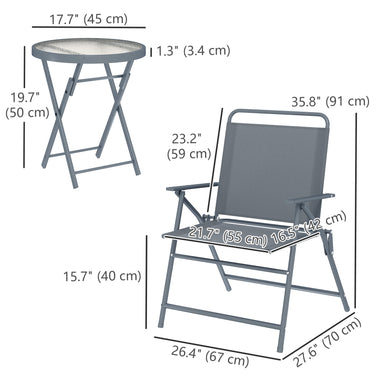 Outsunny 3 Pieces Outdoor Bistro Set, Folding Patio Table and Chairs with Tempered Glass Tabletop for Garden, Deck & Backyard