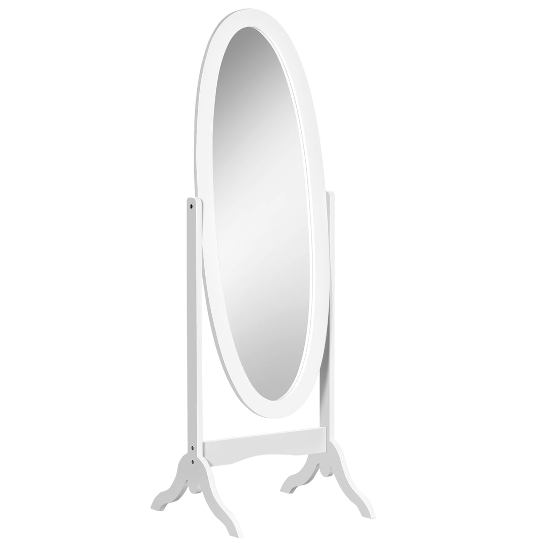 HOMCOM Floor Standing Mirror Full Length Mirror with Adjustable Angle Oval Frame for Dressing Room Bedroom Living Room White
