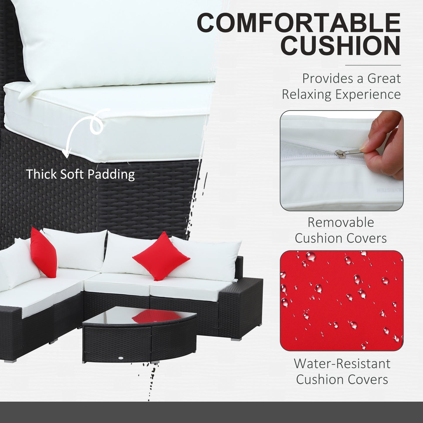 Outdoor Wicker Sectional Sofa Set - Cushioned Patio Set with Quarter Round Coffee Table