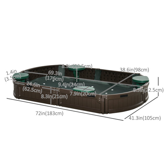 Outsunny Kids Sandbox with Cover, Seat, Sandbox Outdoor for Backyard, Brown
