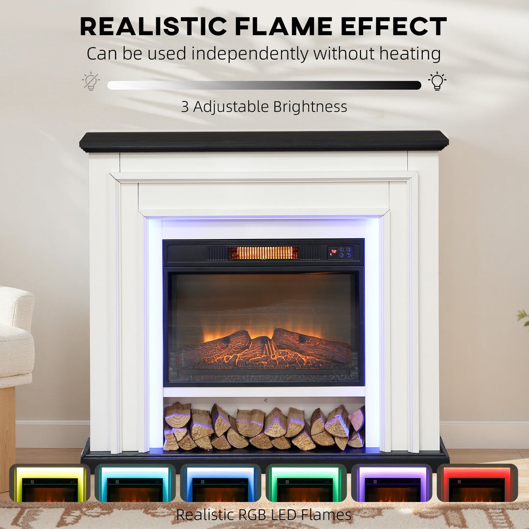 HOMCOM 41 Inch Electric Fireplace with Mantel, 1400W Fireplace Heater with Adjustable 3D Flame Effect, Black and White