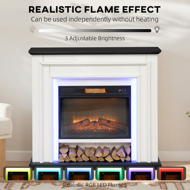 HOMCOM 41 Inch Electric Fireplace with Mantel, 1400W Fireplace Heater with Adjustable 3D Flame Effect, Black and White