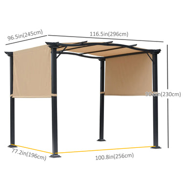 Outsunny 10' x 8' Outdoor Pergola Garden Gazebo with Two Adjustable Side Canopy Overhead Sun Shade Backyard Canopy Cover Khaki