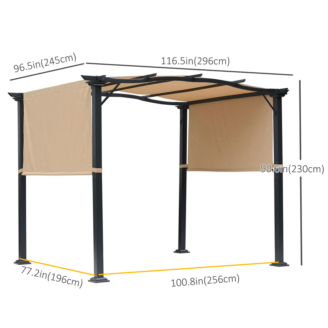 Outsunny 10' x 8' Outdoor Pergola Garden Gazebo with Two Adjustable Side Canopy Overhead Sun Shade Backyard Canopy Cover Khaki