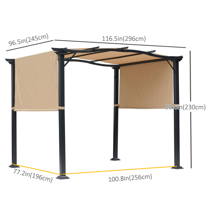 Outsunny 10' x 8' Outdoor Pergola Garden Gazebo with Two Adjustable Side Canopy Overhead Sun Shade Backyard Canopy Cover Khaki