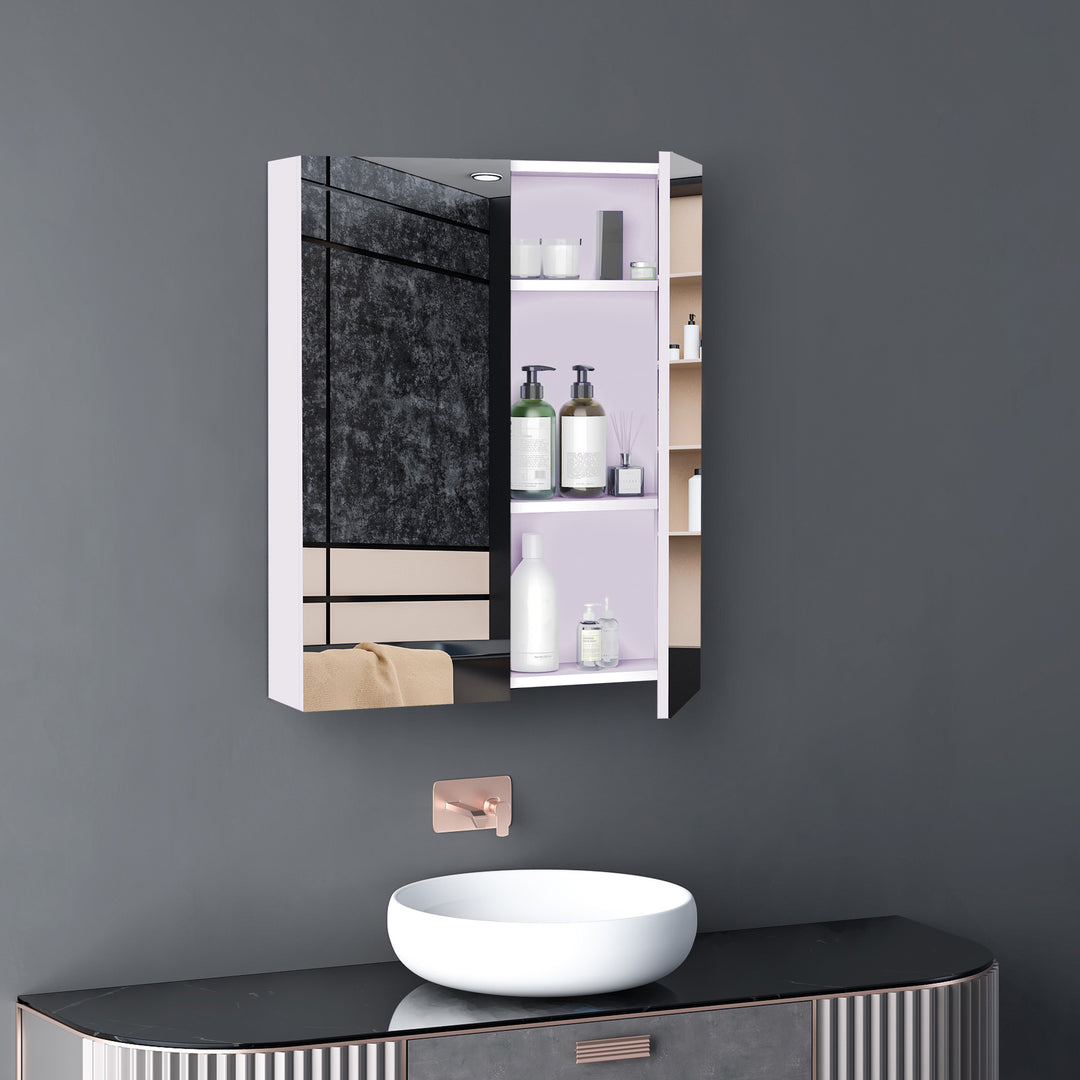 HOMCOM Wall Mount Mirrored Medicine Cabinet, Bathroom Mirror Cabinet with Adjustable Shelf, Double Soft Closing Doors, Light Lilac