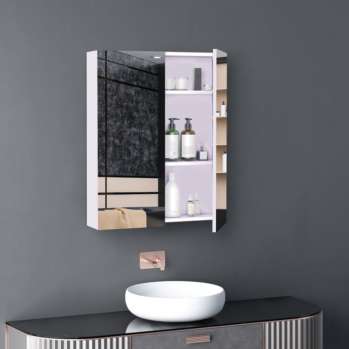 HOMCOM Wall Mount Mirrored Medicine Cabinet, Bathroom Mirror Cabinet with Adjustable Shelf, Double Soft Closing Doors, Light Lilac