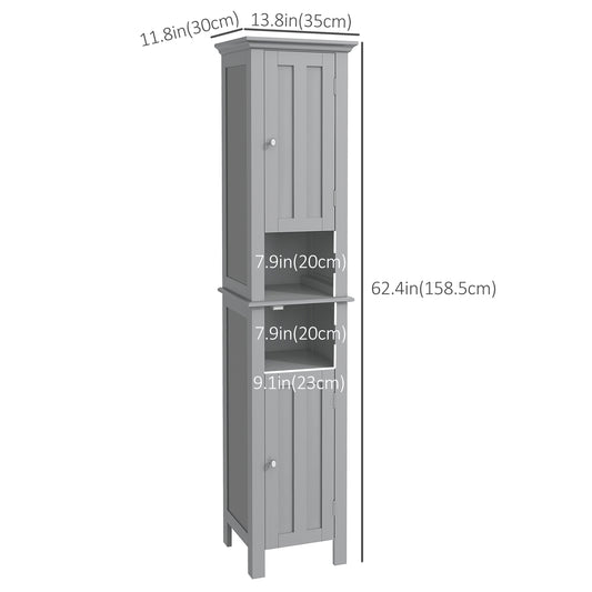kleankin Bathroom Cabinet, Freestanding Linen Cabinet with Open Shelves, 13.8" x 11.8" x 62.4", Grey