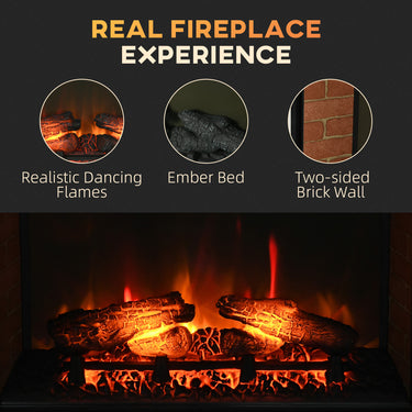 HOMCOM 27" Electric Fireplace Insert, Retro Recessed Fireplace Heater with Realistic Log Flame, Remote Control, Adjustable Brightness, 1400W, Black