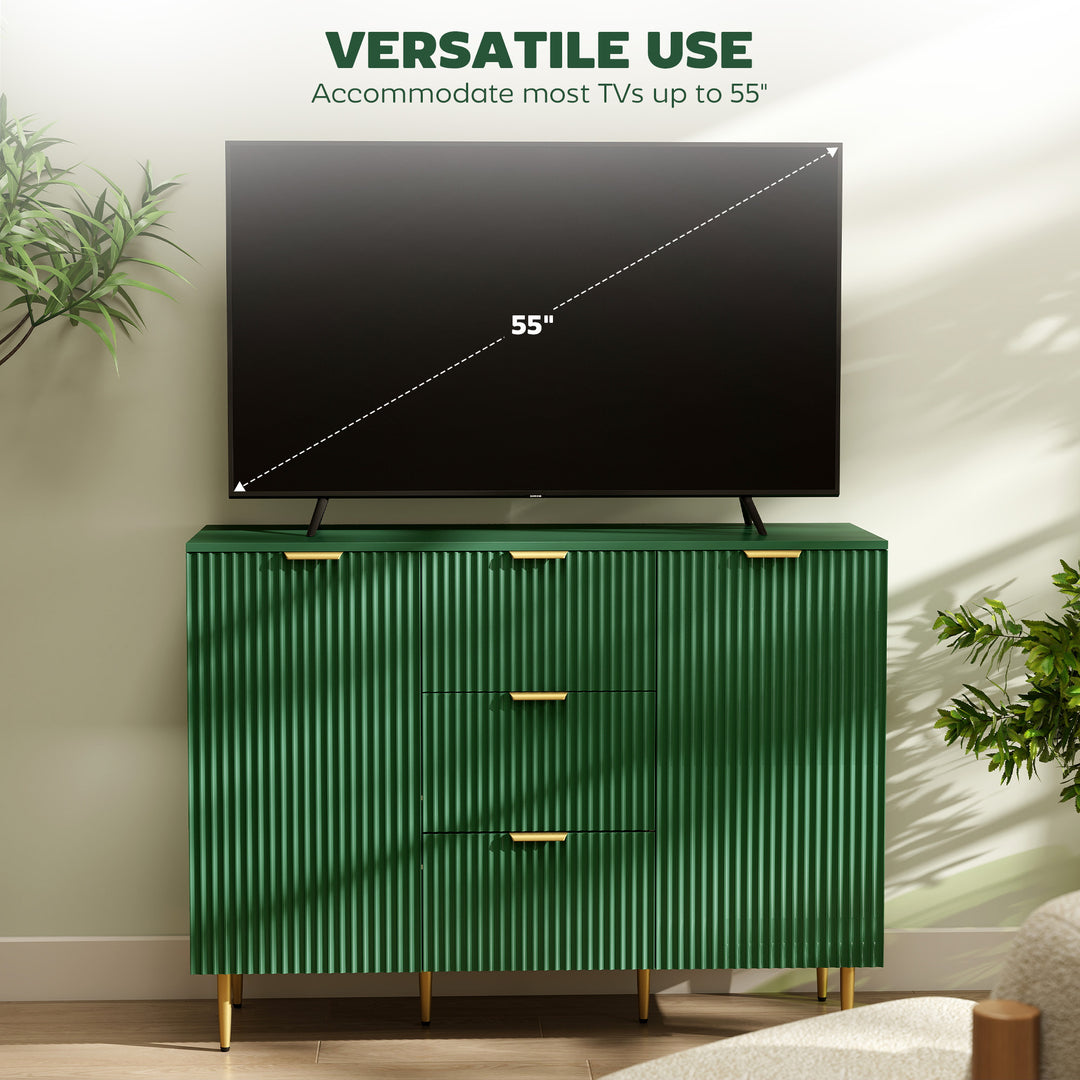 HOMCOM Modern Kitchen Storage Cabinet, Sideboard Buffet Cabinet w/ 3 Drawers and Adjustable Shelves for Kitchen Hallway, Grey