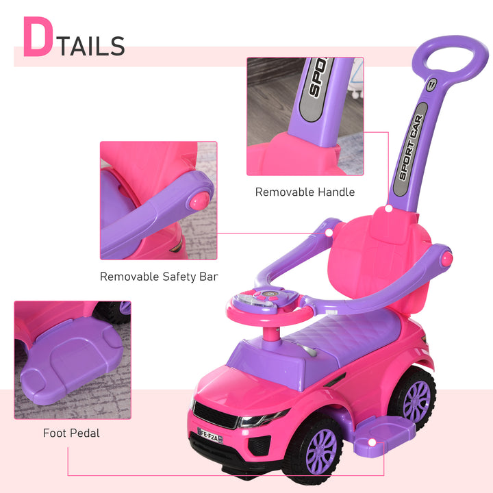 Aosom 2 In 1 Kid Ride on Push Car Stroller Sliding Ride on Car with Horn Music Light Function Secure Bar Ride on Toy for Boy Girl Toddlers 1-3 Years Old Pink