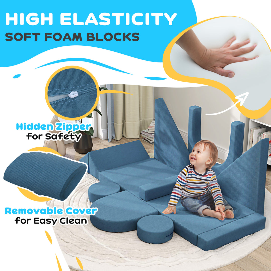 Qaba 12-Piece Modular Kids Play Couch Building Fort for Playroom Bedroom, Convertible Kids Sofa, Grey