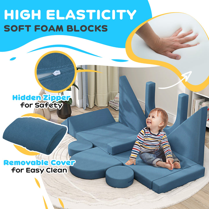 Qaba 12-Piece Modular Kids Play Couch Building Fort for Playroom Bedroom, Convertible Kids Sofa, Grey