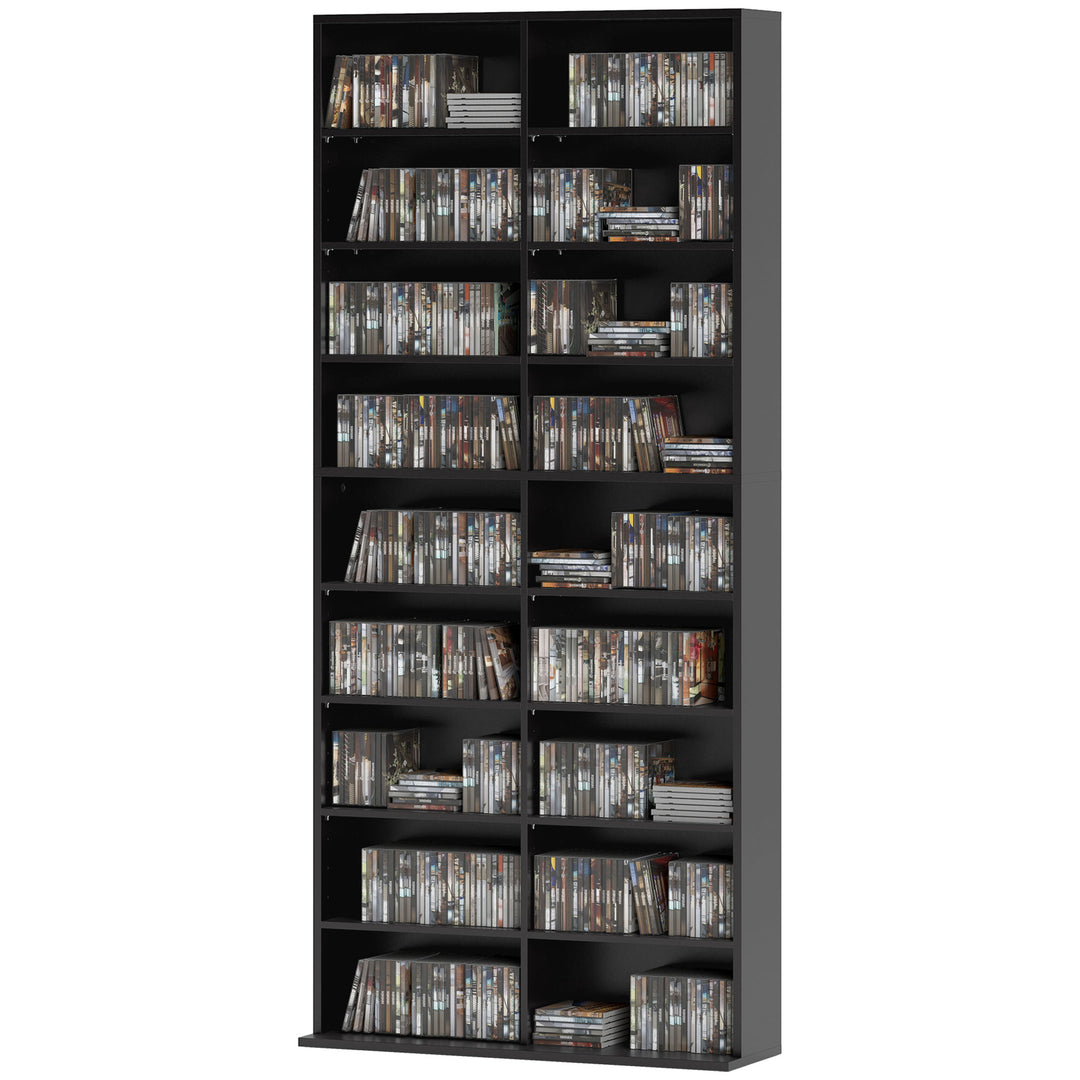 HOMCOM 9-Tier DVD Shelf with 18 Compartments and 14 Adjustable Shelves, Holds 640 CDs, 360 DVDs or 430 Blu-rays, White