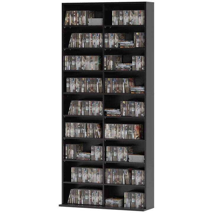 HOMCOM 9-Tier DVD Shelf with 18 Compartments and 14 Adjustable Shelves, Holds 640 CDs, 360 DVDs or 430 Blu-rays, White
