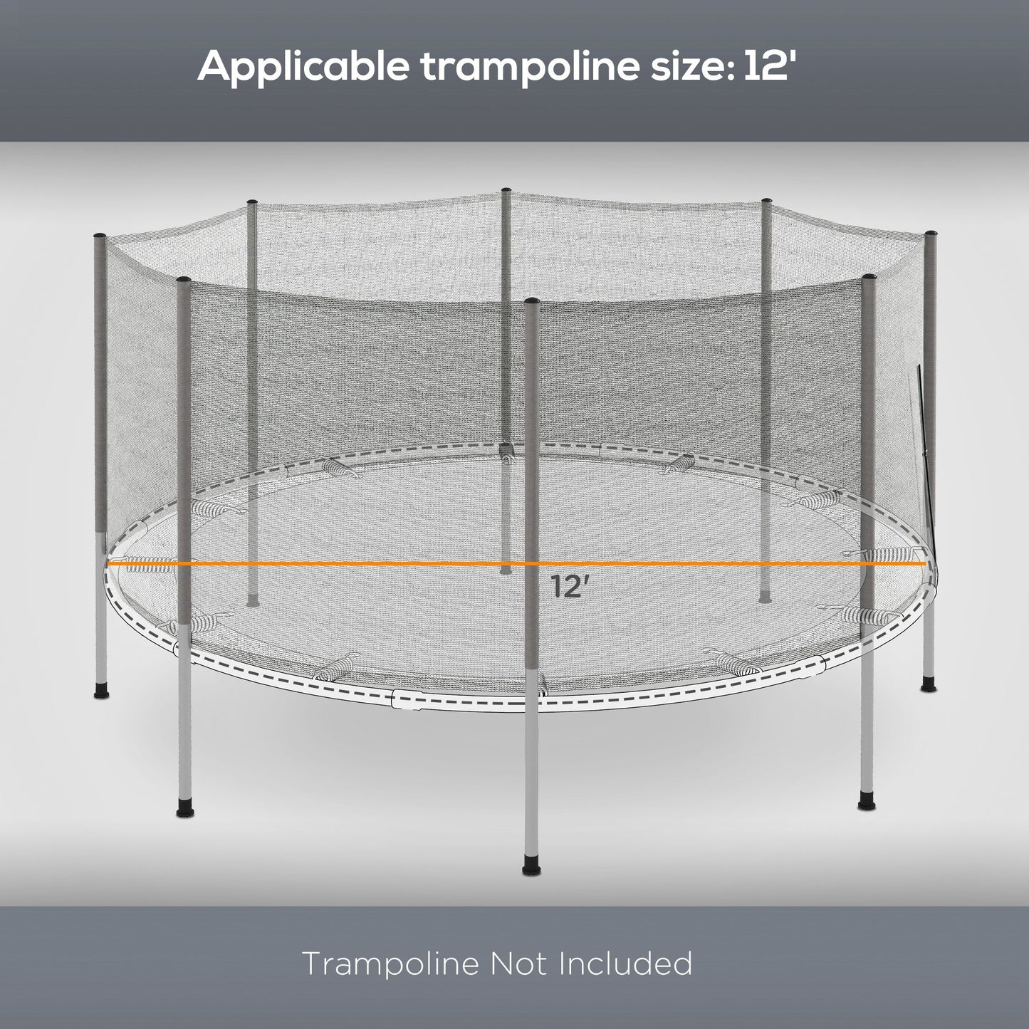 Soozier 14FT Enclosure Trampolining Bounce Safety Accessories Trampoline Net with 8 Poles, Grey