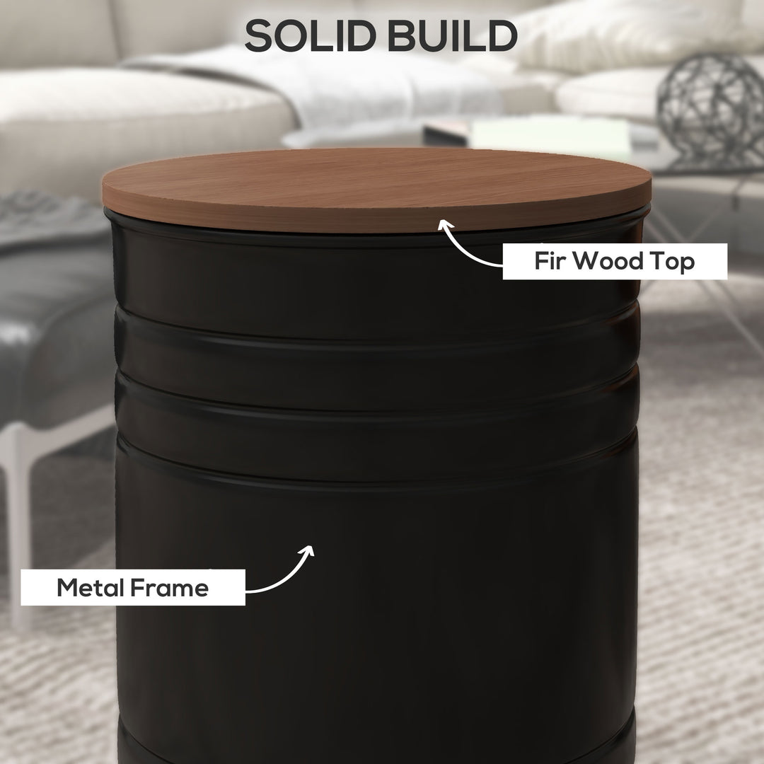 HOMCOM Round Side Table Set of 2, Nesting Coffee Tables w/ Wooden Lid, Metal Frame and Hidden Storage Space for Bedroom, Black