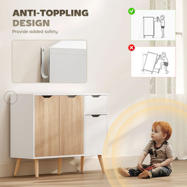 HOMCOM 35" Sideboard Storage Cabinet with Drawer, White and Nature Wood