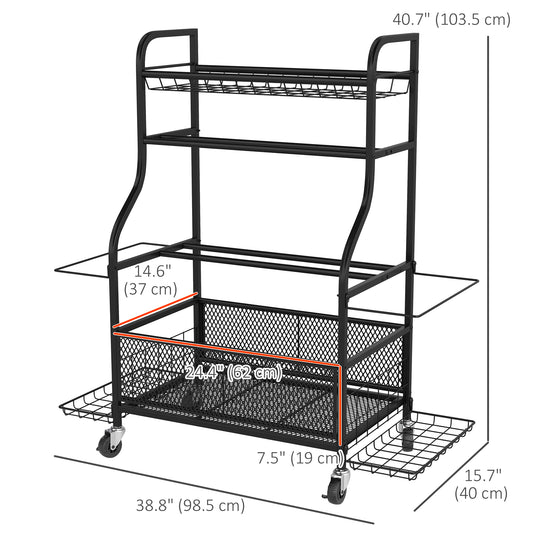 Soozier Garage Sports Equipment Organizer, Rolling Home Gym Storage Rack with Wheels, Dumbbell Rack and Ball Storage Holder