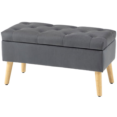 HOMCOM Storage Ottoman with Lid, Velvet Upholstered Storage Bench with Wood Legs for Living Room, Charcoal Grey