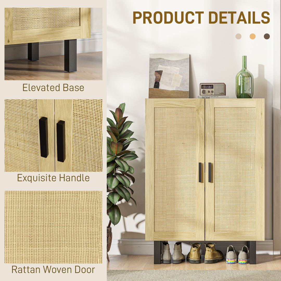 HOMCOM Boho Sideboard, Buffet Cabinet with Storage, Accent Cabinet with 2 Rattan Doors and Adjustable Shelves, Black