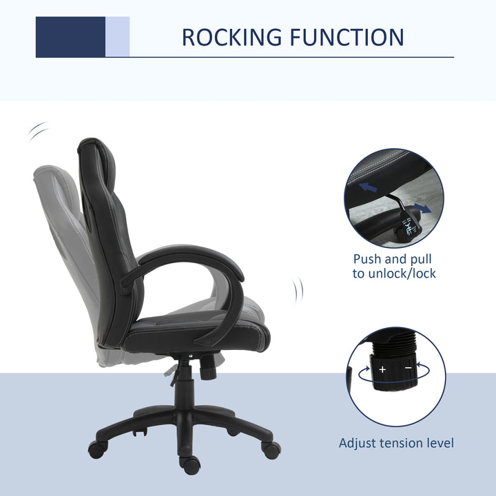 HOMCOM Racing Gaming Chair Office Chair Computer Desk Gamer Chair with Swivel Wheels, Padded Headrest, Tilt Function, Grey