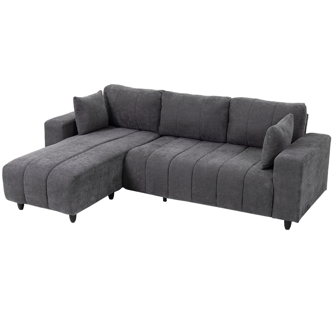 HOMCOM Sectional Couch with Integrated Seat, 3 Seater L-Shaped Sofa with Changeable Chaise, Spring Cushion, 2 Pillows, Grey
