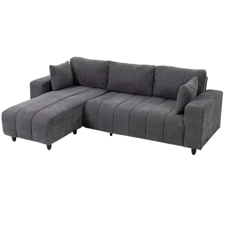 HOMCOM Sectional Couch with Integrated Seat, 3 Seater L-Shaped Sofa with Changeable Chaise, Spring Cushion, 2 Pillows, Grey