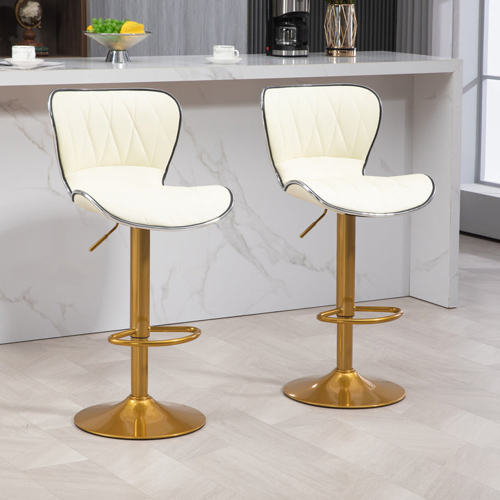 HOMCOM Counter Height Bar Stools Set of 2, Adjustable Height Bar Chairs with Swivel Seat, PU Leather Upholstery