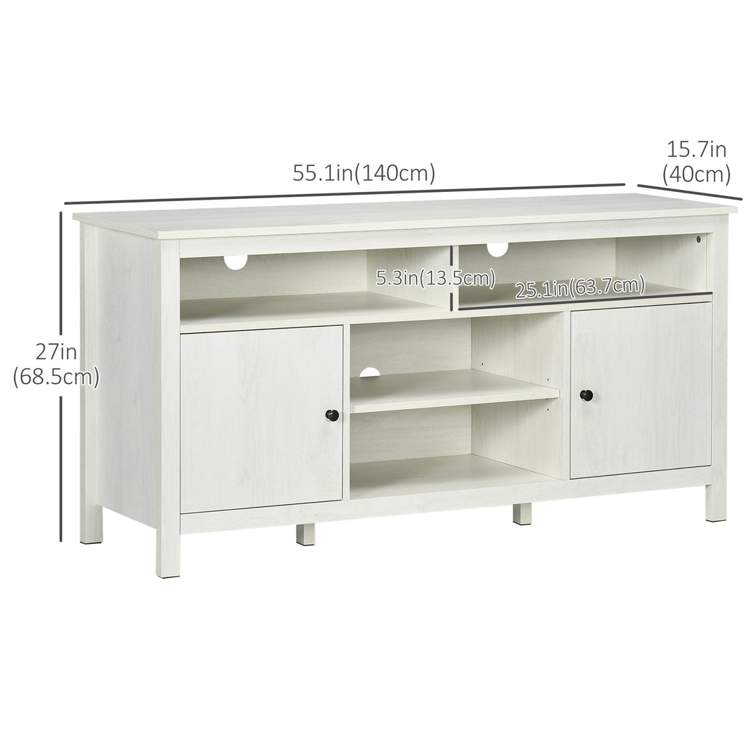 HOMCOM TV Stand for TVs up to 55", TV Unit with Storage Cupboard and Shelves, 55.1" x 15.7" x 27", White
