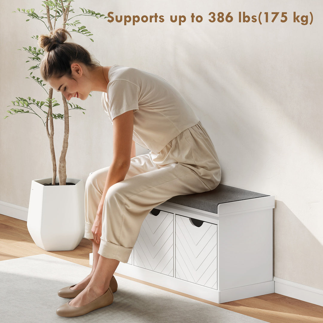 HOMCOM Shoe Storage Bench, Linen-Look Entryway Bench with 3 Removable Drawers and Padded Seat Cushion for Hallway, White