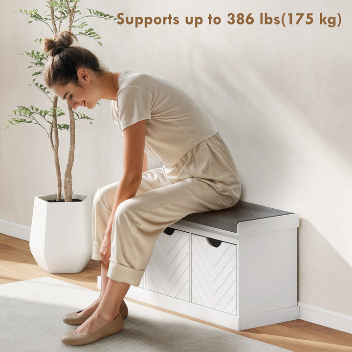 HOMCOM Shoe Storage Bench, Linen-Look Entryway Bench with 3 Removable Drawers and Padded Seat Cushion for Hallway, White