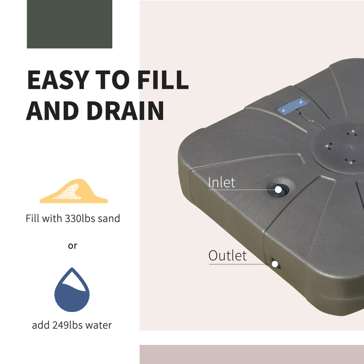 Outsunny HDPE Square Cantilever Patio Umbrella Base with Wheels Crossbar Heavy-Duty Umbrella Stand, Filled Up to 330lbs with Stand or 248lbs with Water for Deck Poolside, Coffee