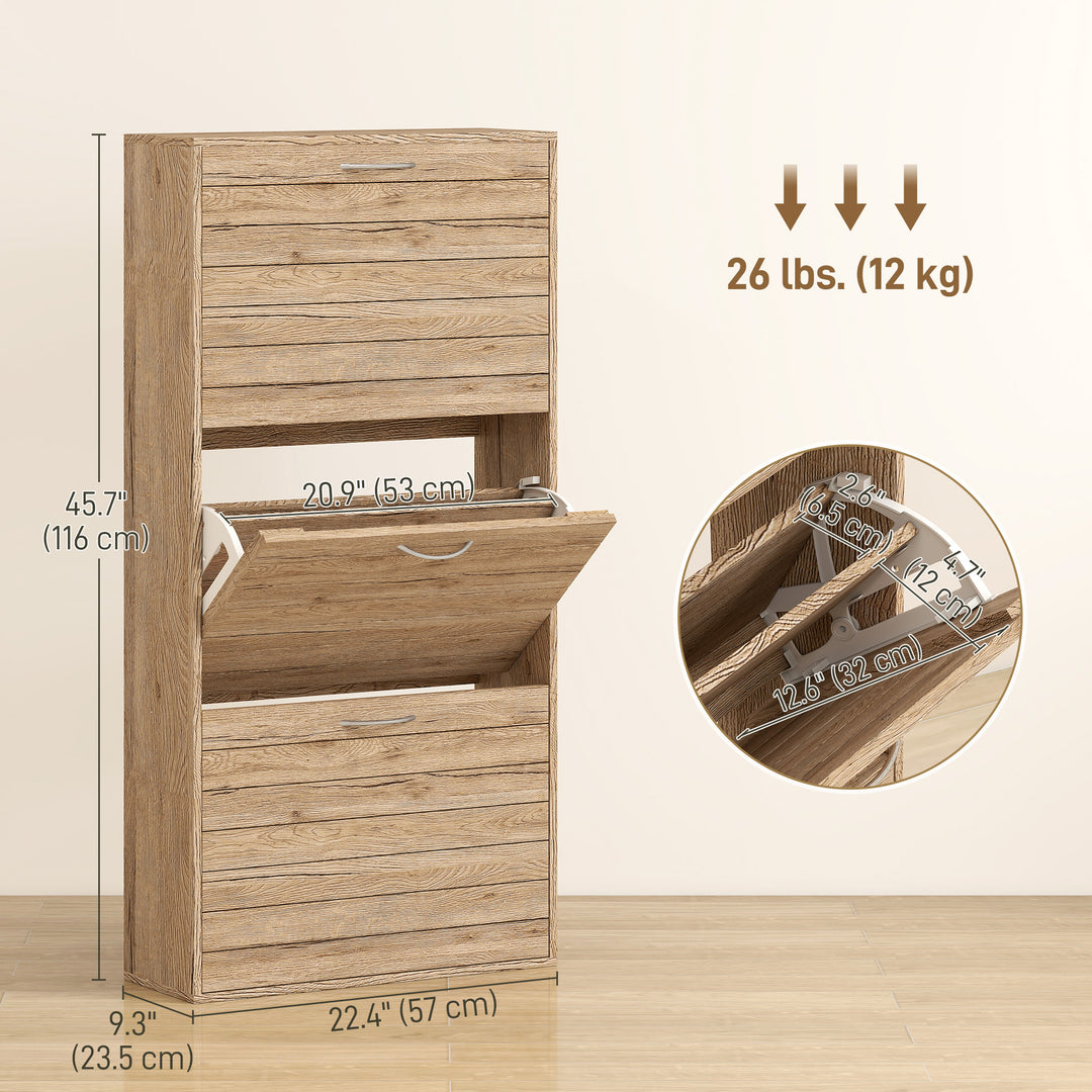 HOMCOM Shoe Storage Cabinet with 3 Flip Drawers, Narrow and Slim, 12 Pair of Shoes Organizer for Hallway, Entryway