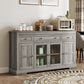 HOMCOM Sideboard Buffet Cabinet with Storage, Coffee Bar Cabinet with Glass Doors and Adjustable Shelves, Distressed White