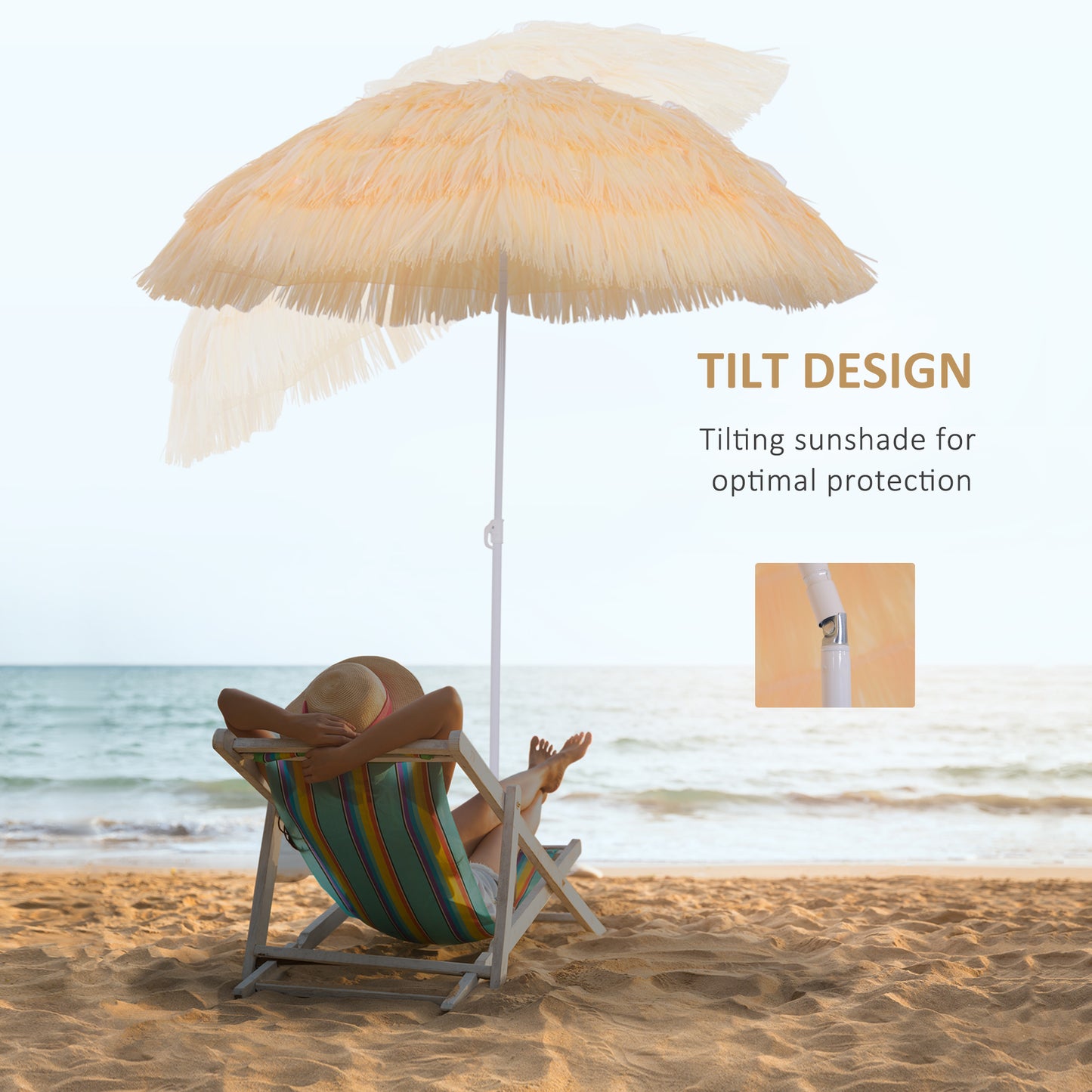 Outsunny 6FT Beach Umbrella Tilt Sunshade Height Adjustable Outdoor Market Patio Yard Crank Deck Sun Shade, Wheat